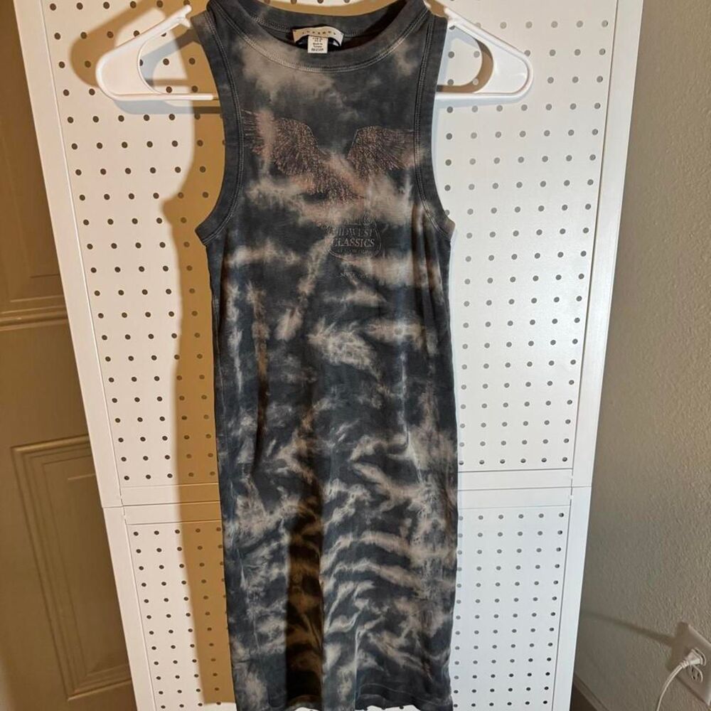 Topshop Moto Tie Dye Eagle Bodycon Tank Dress Size 4 Grunge Biker